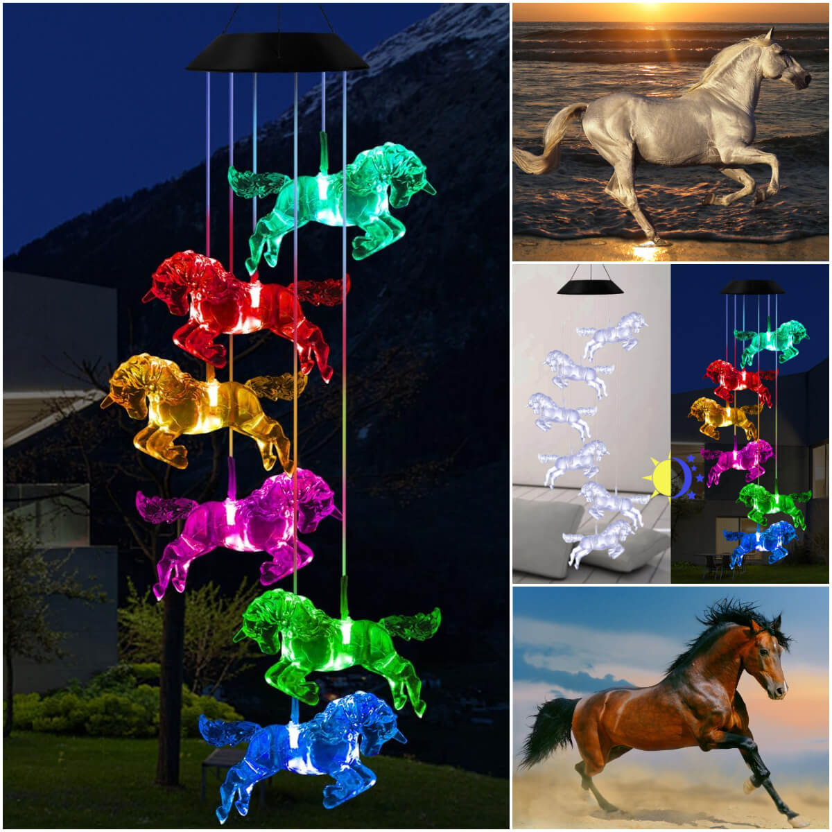 Solar Horse Wind Chime Light