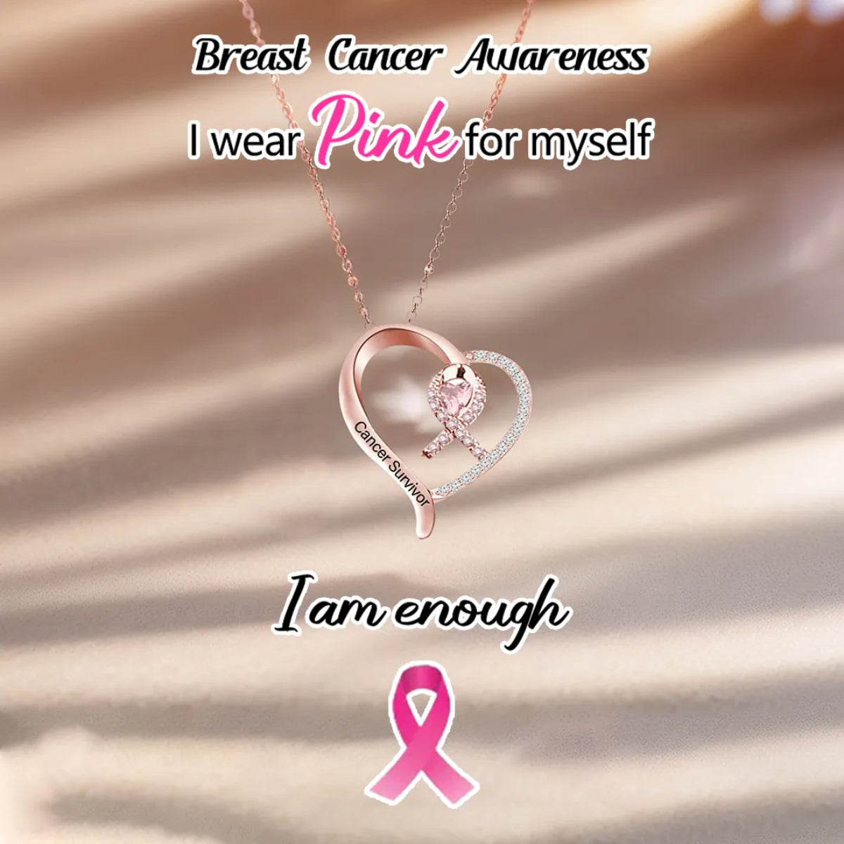 Breast Cancer Awareness-Survivor Pink Ribbon Rhinestone Necklace