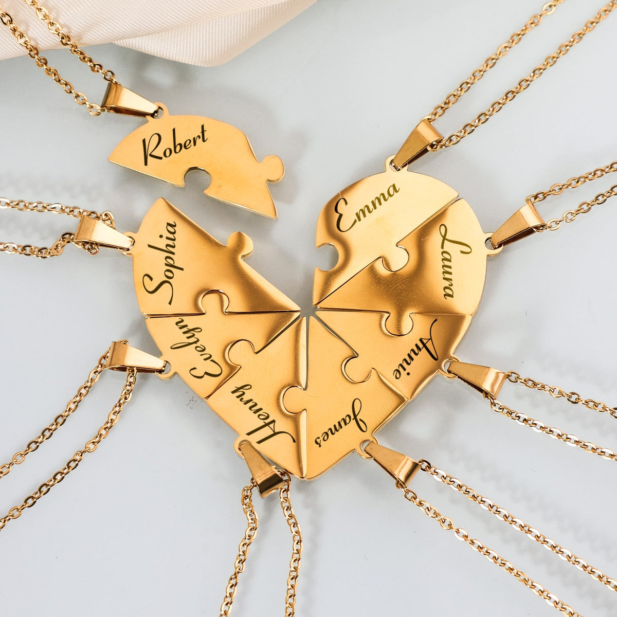 Friendship/Family Puzzle Hearts - Personalized Heart Puzzle Name Necklace