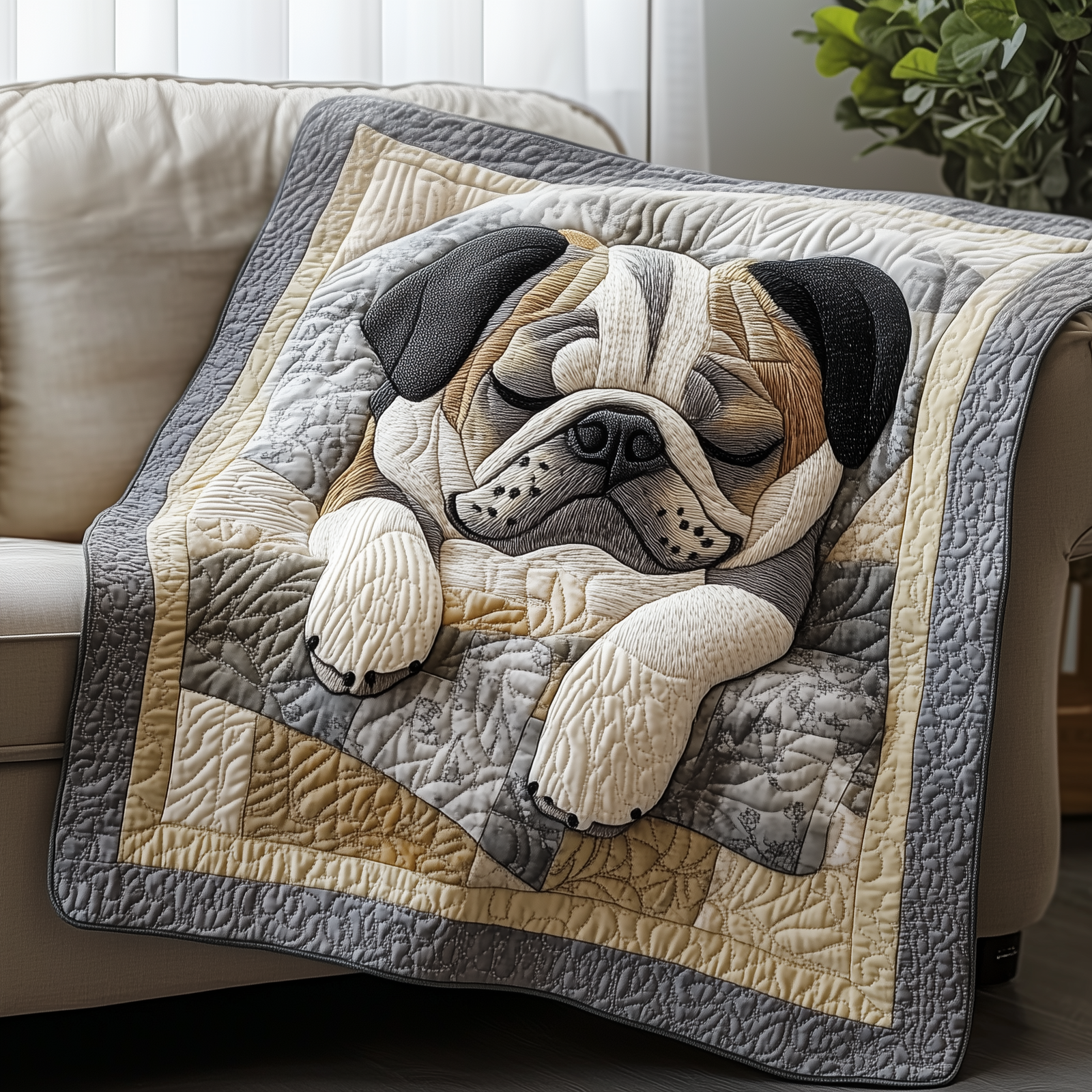 Sleepy Pug Quilted Blanket