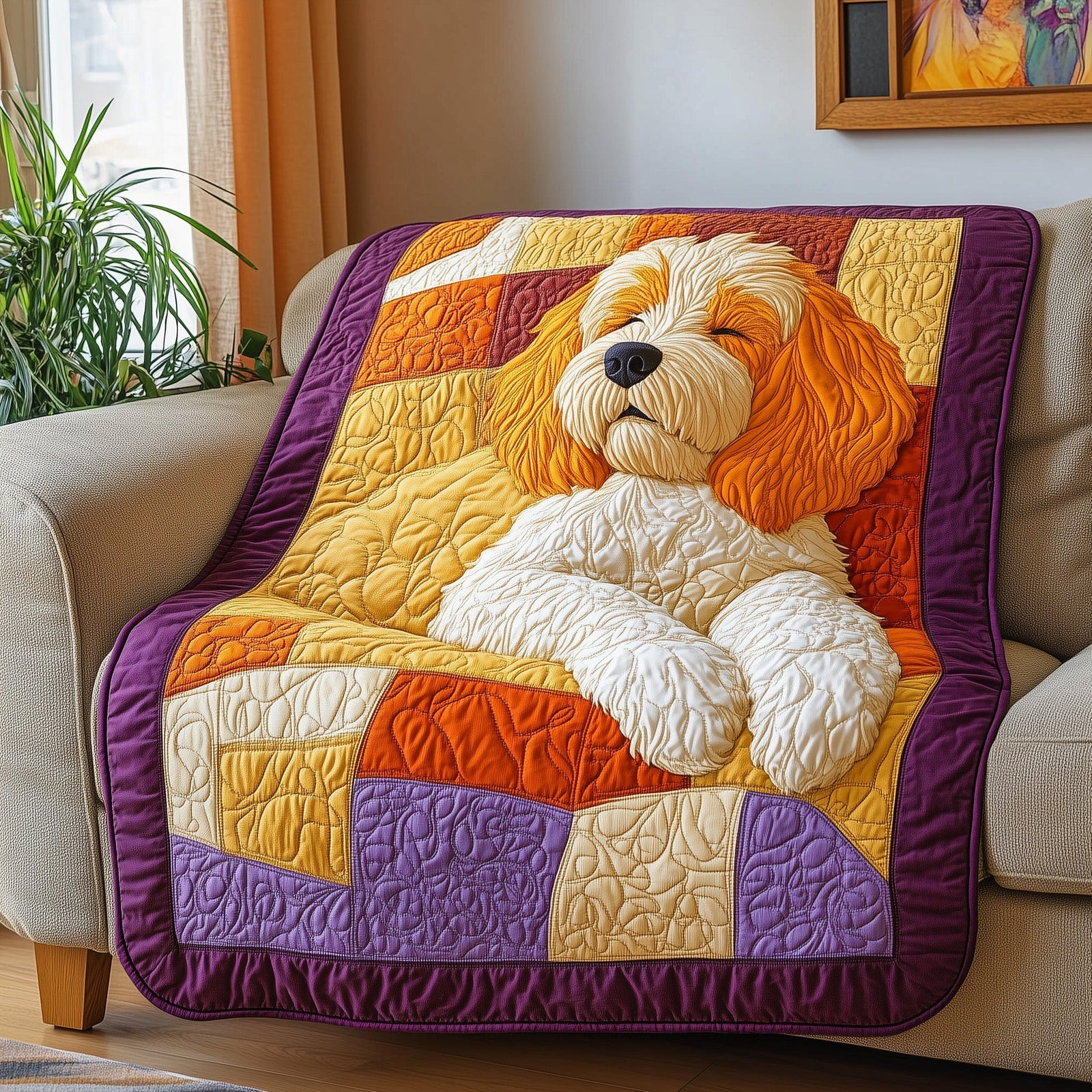 Sleeping Goldendoodle02 Quilted Blanket