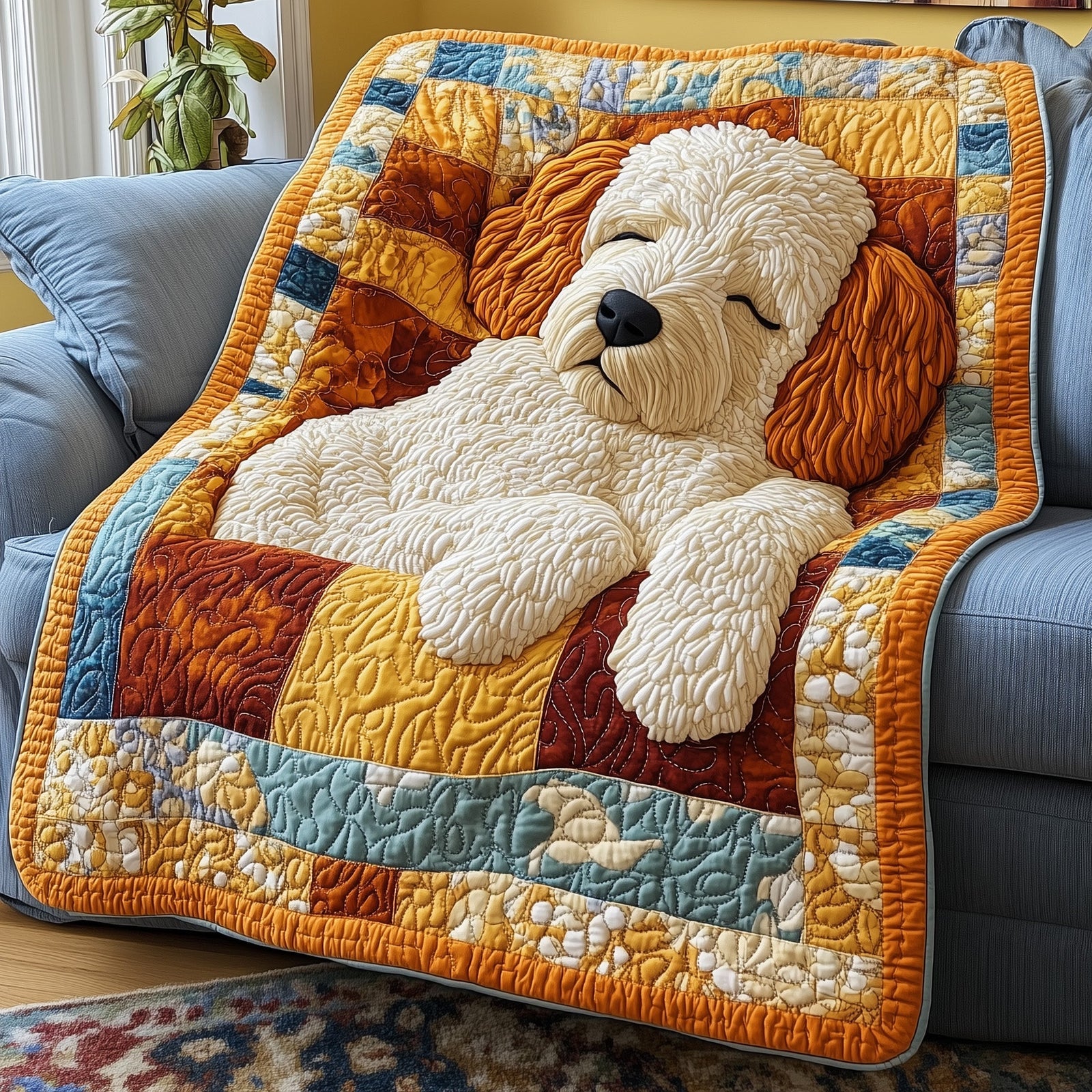 Sleeping Goldendoodle Quilted Blanket