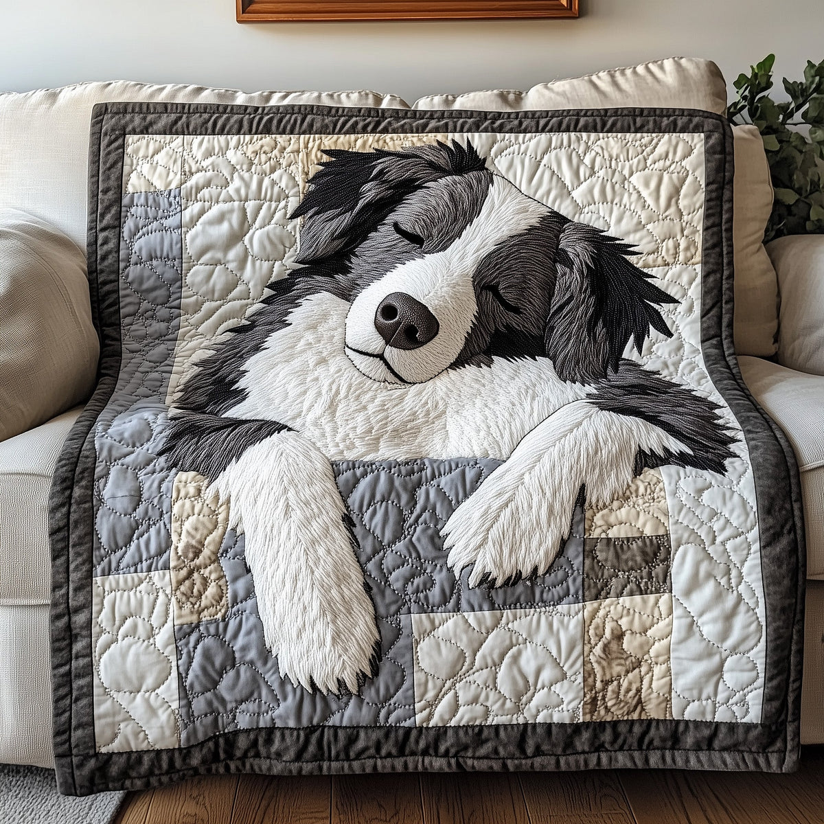 Sleepy Border Collie Quilted Blanket