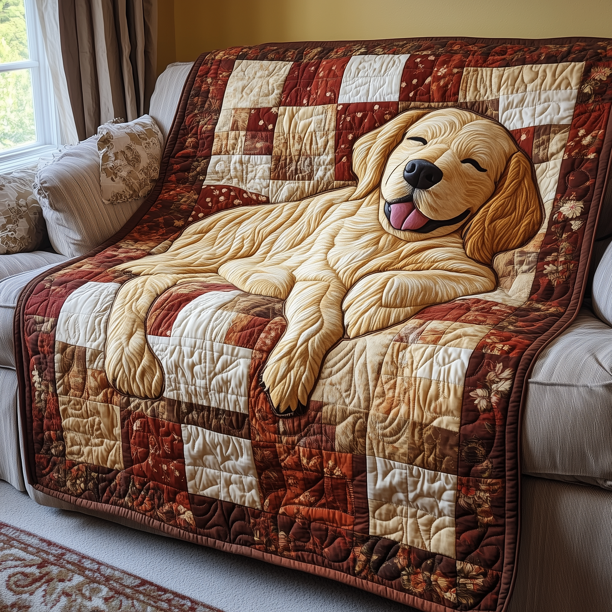 Sleepy Golden Retriever Quilted Blanket
