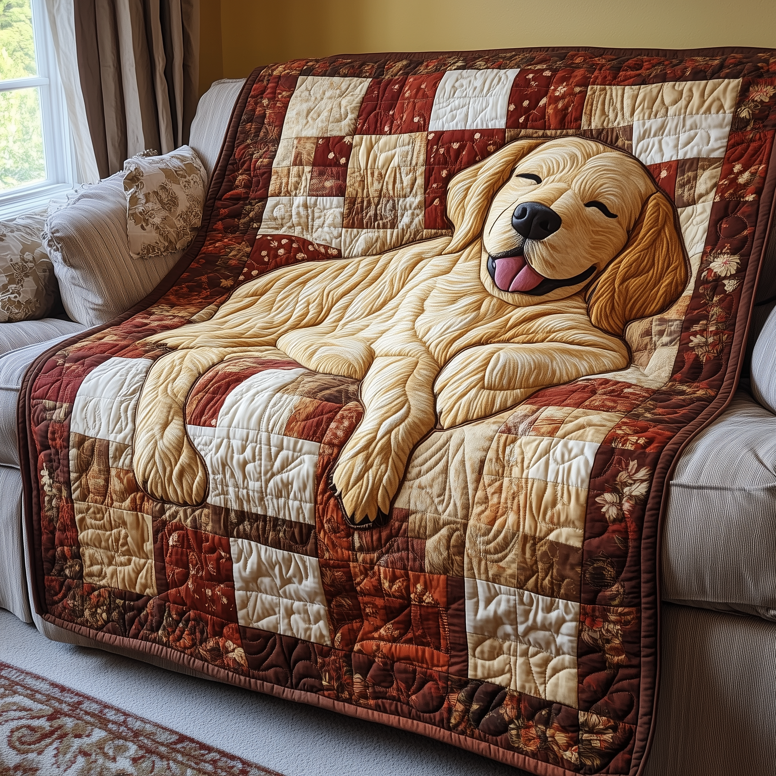 Sleepy Golden Retriever Quilted Blanket