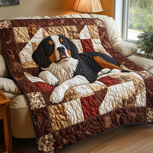 Happy Bernese Mountain Dog Quilted Blanket