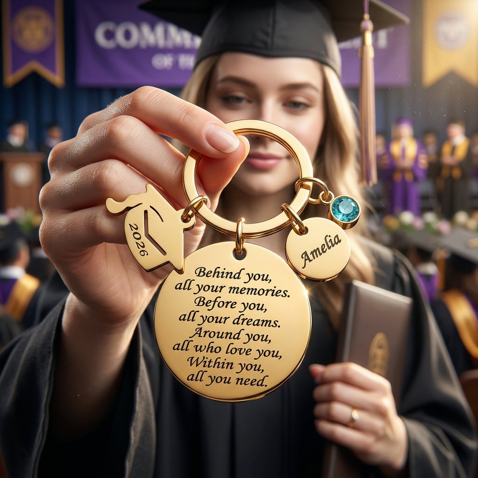 Personalized 2026 Graduation Keepsake: Gold /Silver Stainless Steel Keychain
