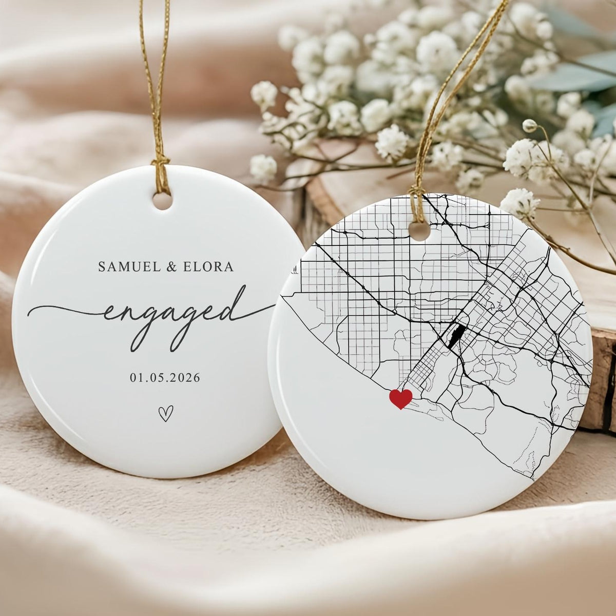 Personalized Engagement Ceramics Ornament, Newlywed Gift