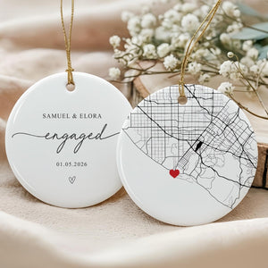 Personalized Engagement Ceramics Ornament, Newlywed Gift