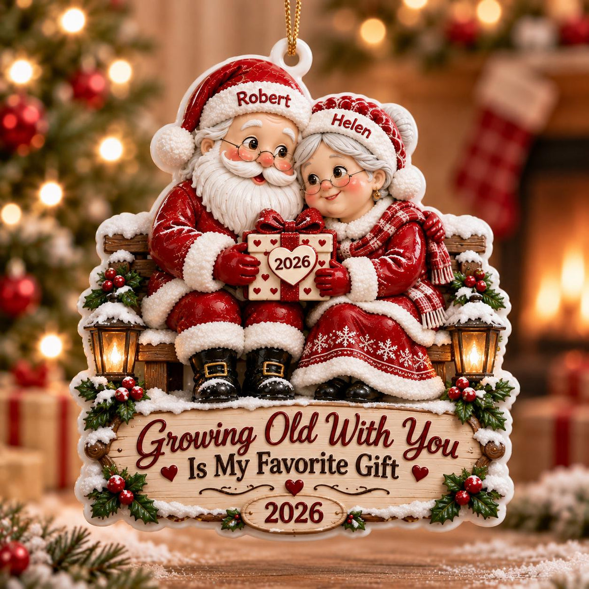 Personalized Santa Mrs Claus Couples Christmas Ornament