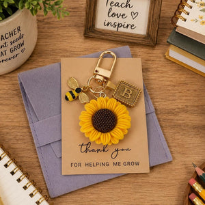 Personalized Sunflower Bee Keychain - Teacher Gift