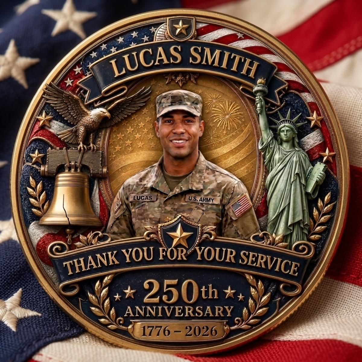 Thank You For Your Service - Personalized American 250th Anniversary Veteran Appreciation Coin