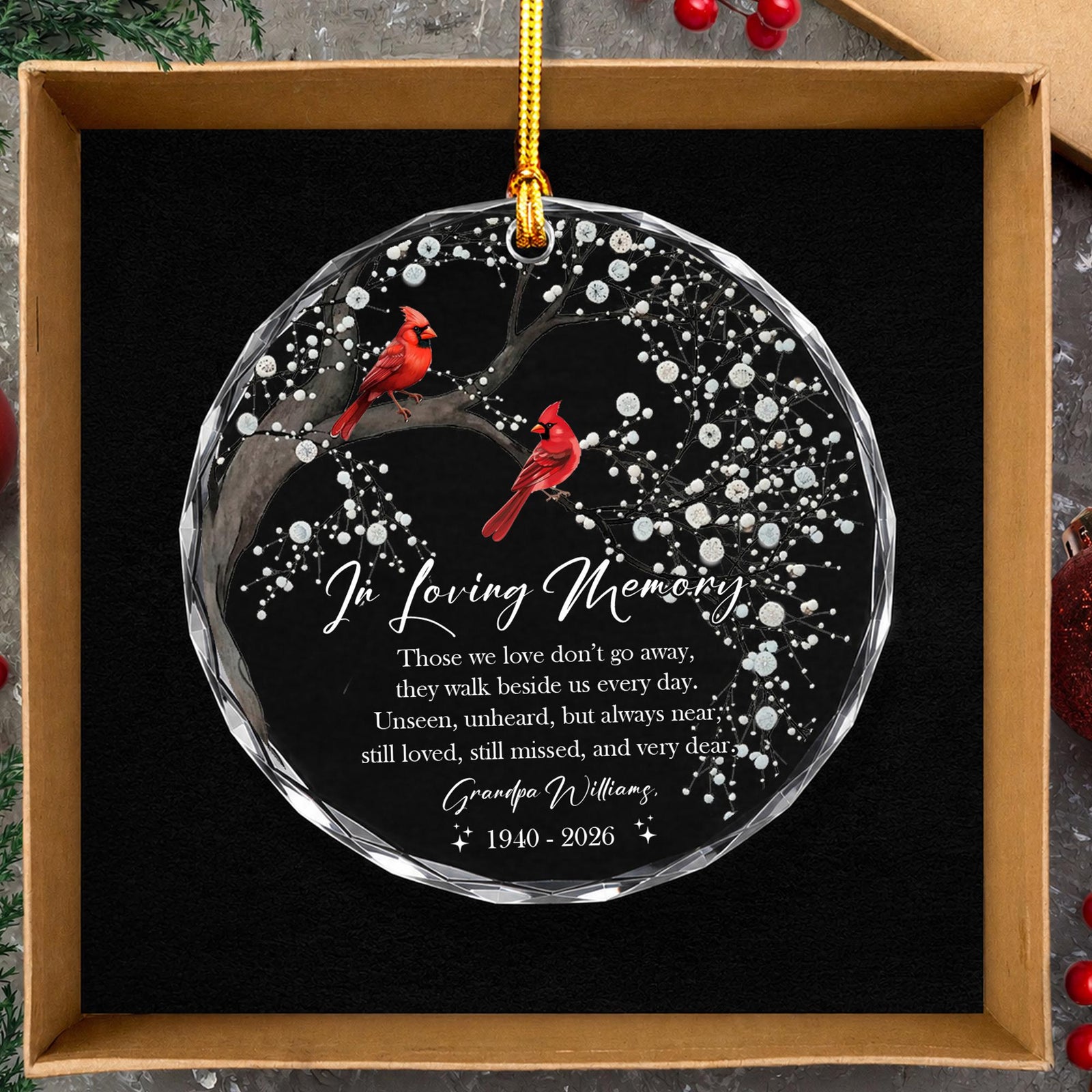 Personalized Memorial Glass Ornament, Cardinal In Loving Memory Keepsake