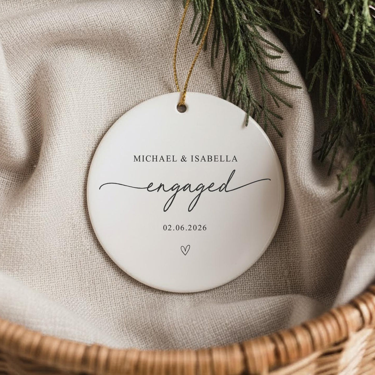 Personalized Engagement Ceramics Ornament, Newlywed Gift