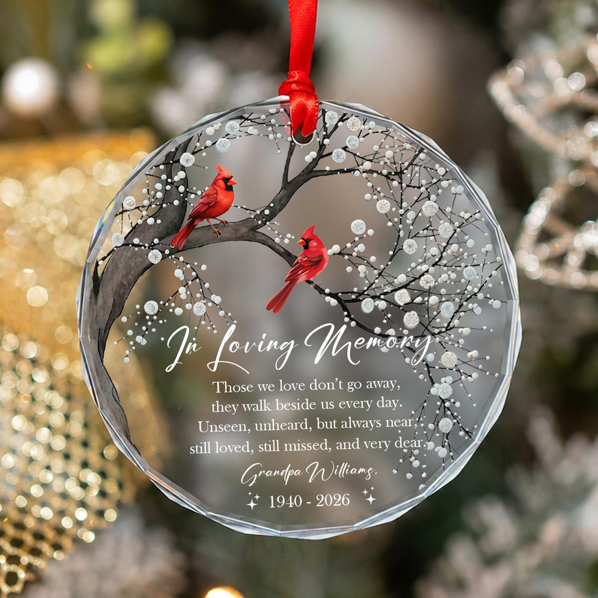 Personalized Memorial Glass Ornament, Cardinal In Loving Memory Keepsake