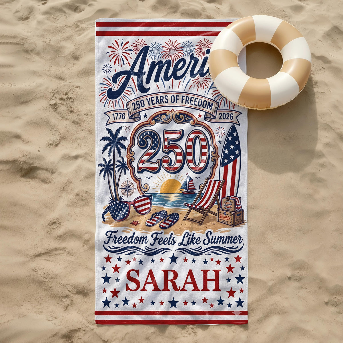 Personalized America 250th Beach Towel - Patriotic 4th of July Gift