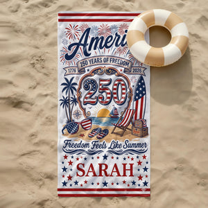Personalized America 250th Beach Towel - Patriotic 4th of July Gift