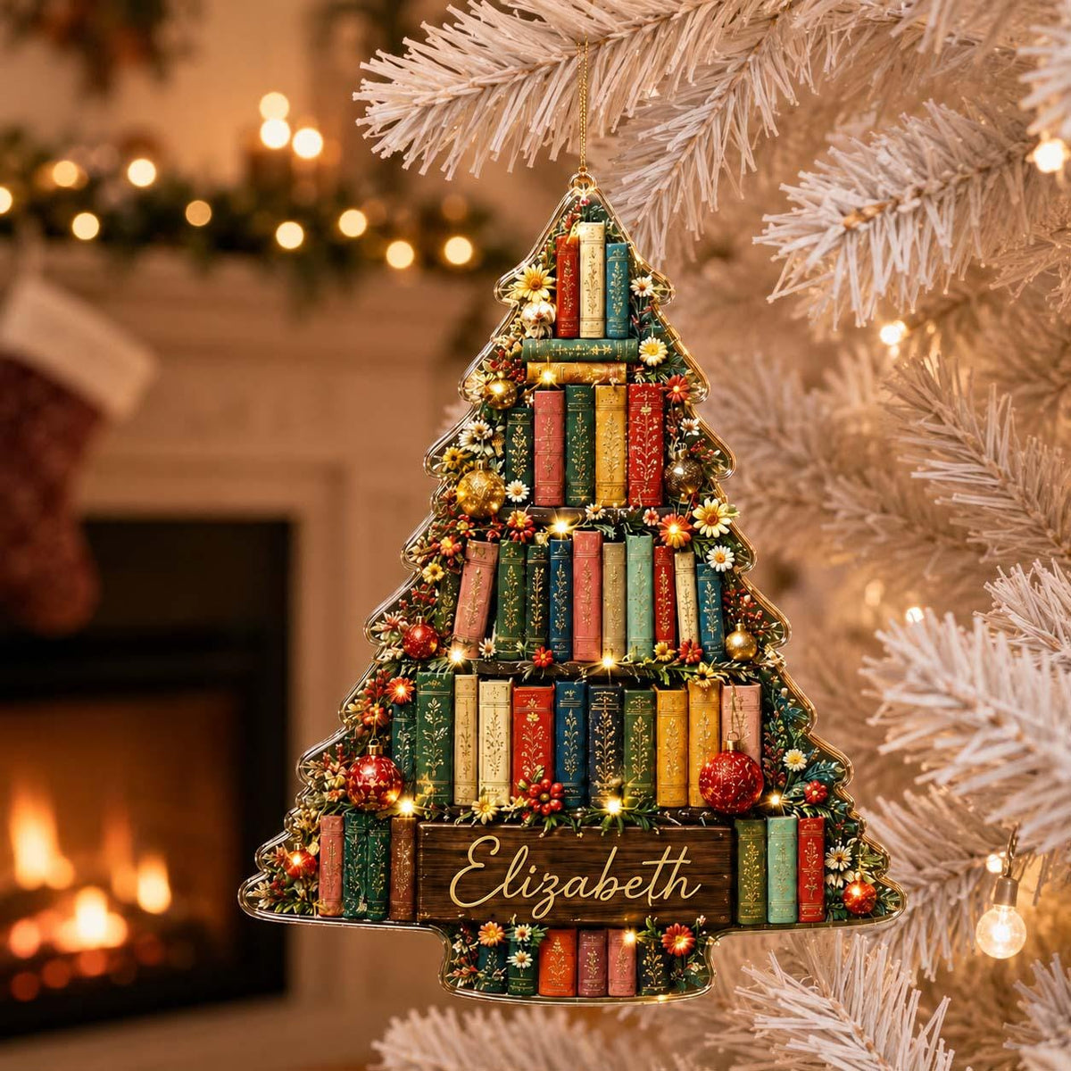 Personalized Book Tree Christmas Ornament - Book Lover Gift