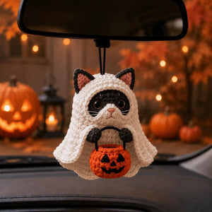 Crochet Ghost Cat,Crochet Ghost Cute Halloween Ornament