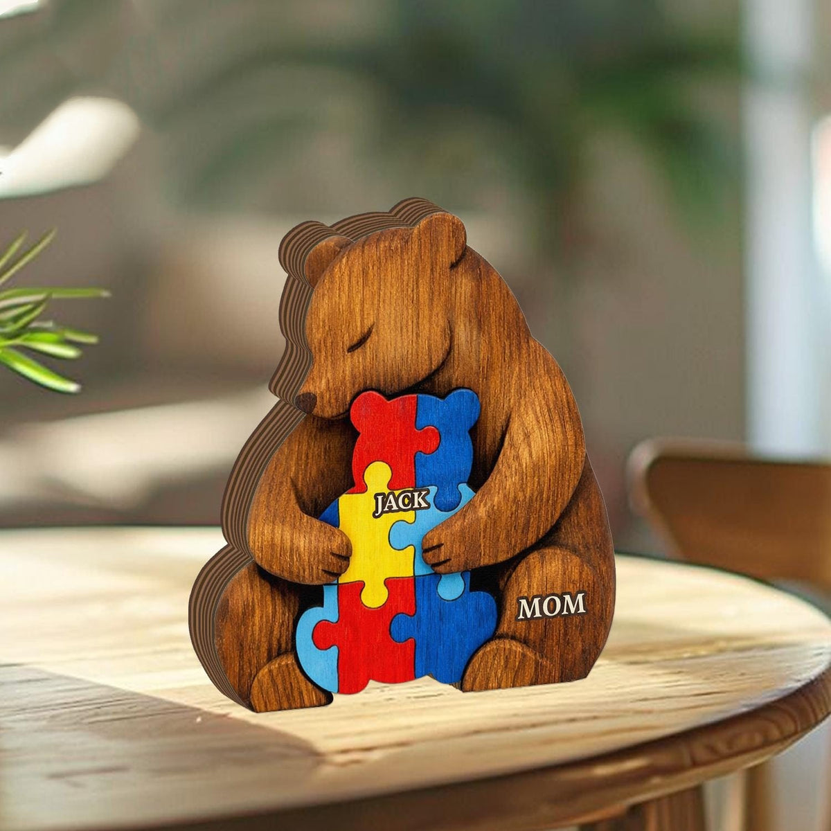 Personalized Autism Mom Elephant Bear Wooden Plaque