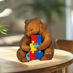 Personalized Autism Mom Elephant Bear Wooden Plaque