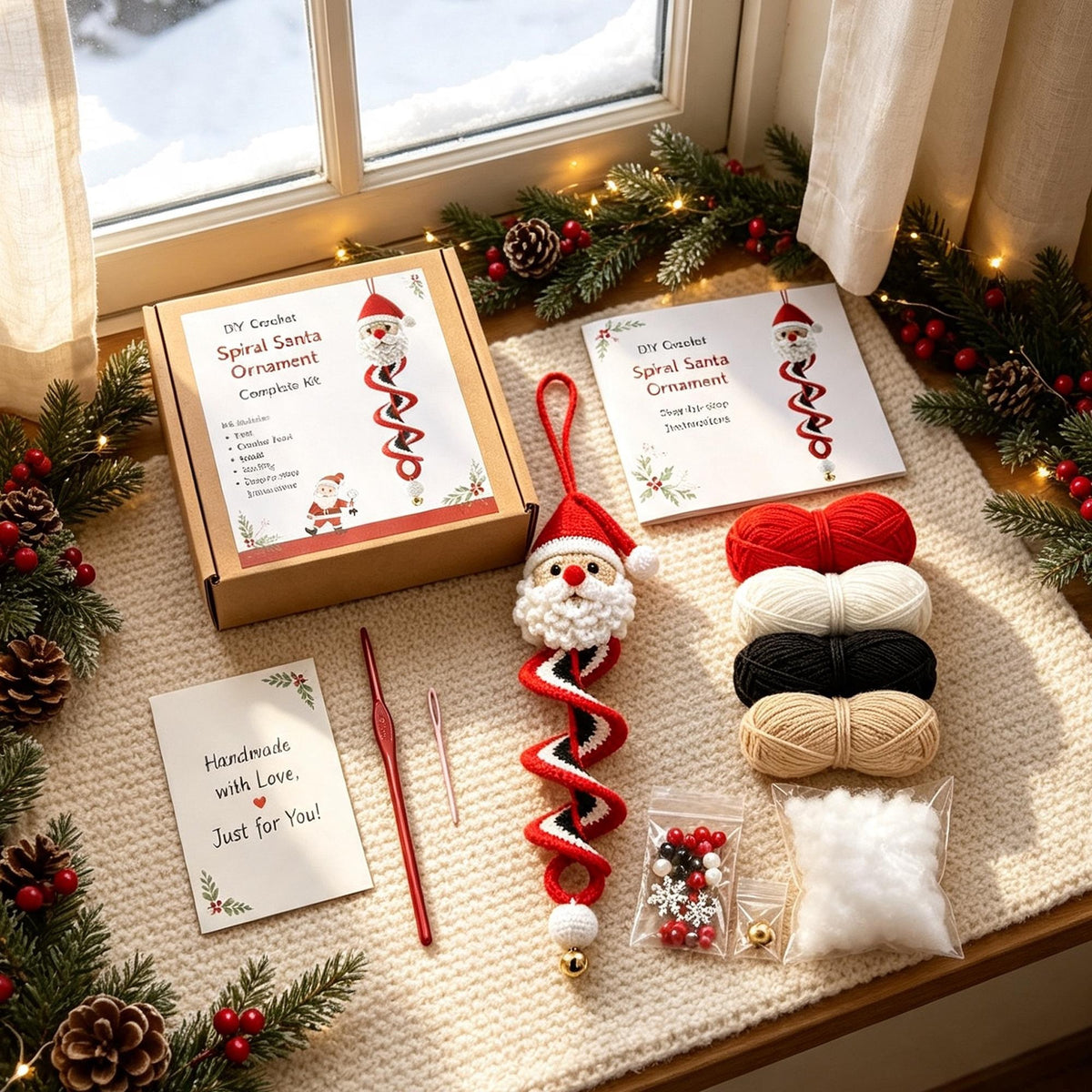 Crochet Christmas Spiral Wind Chime Ornament DIY Kit |Santa,Snowman,Xmas Tree,Elf Handmade Crochet Supplies,Beginner Friendly Craft Kit Gift