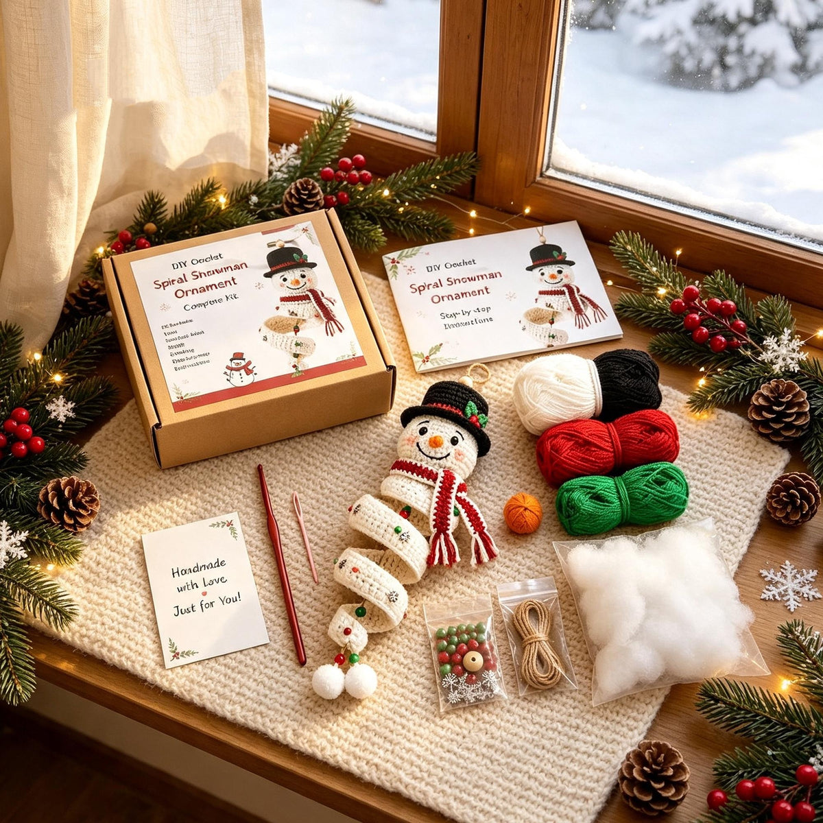 Crochet Christmas Spiral Wind Chime Ornament DIY Kit |Santa,Snowman,Xmas Tree,Elf Handmade Crochet Supplies,Beginner Friendly Craft Kit Gift