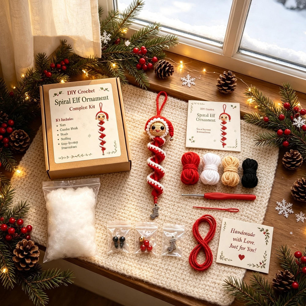 Crochet Christmas Spiral Wind Chime Ornament DIY Kit |Santa,Snowman,Xmas Tree,Elf Handmade Crochet Supplies,Beginner Friendly Craft Kit Gift