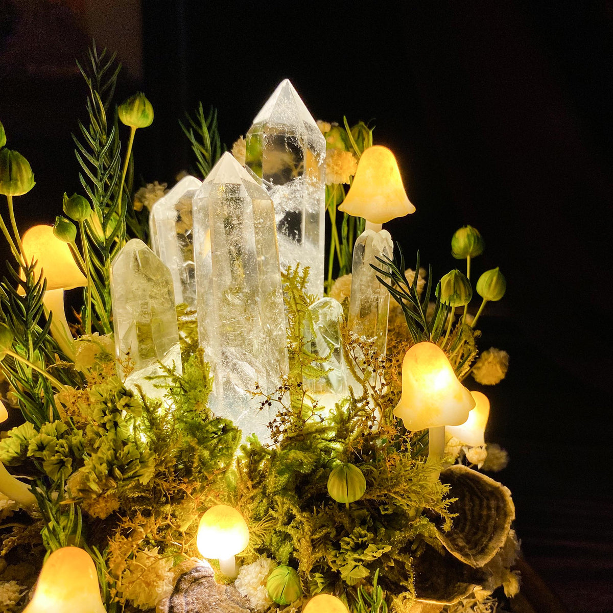 Enchanted Forest Mushroom Lamp, Fantasy Crystal Nightlight