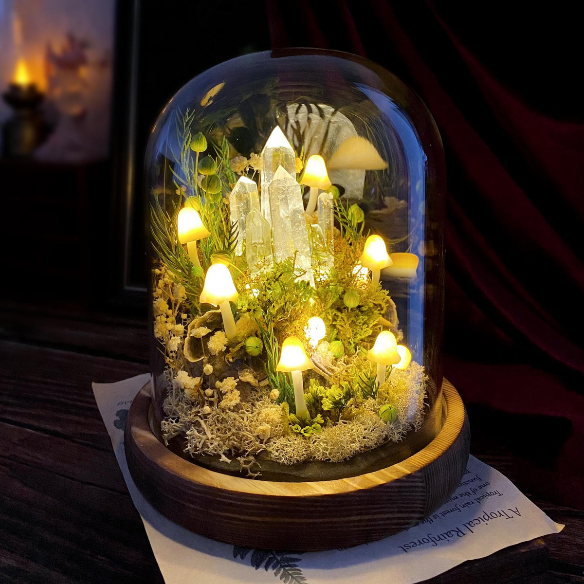 Enchanted Forest Mushroom Lamp, Fantasy Crystal Nightlight