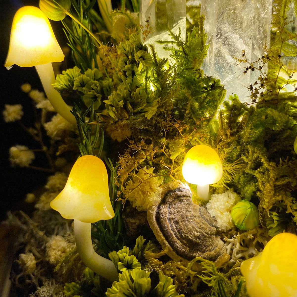 Enchanted Forest Mushroom Lamp, Fantasy Crystal Nightlight