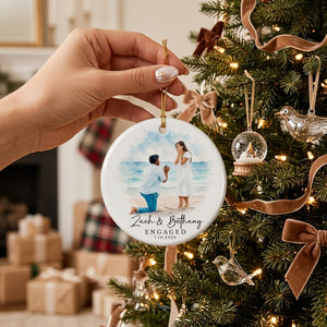 Personalized Engagement Ornament from Photo, Custom Watercolor Couple Portrait Gift for Newly Engaged Couple