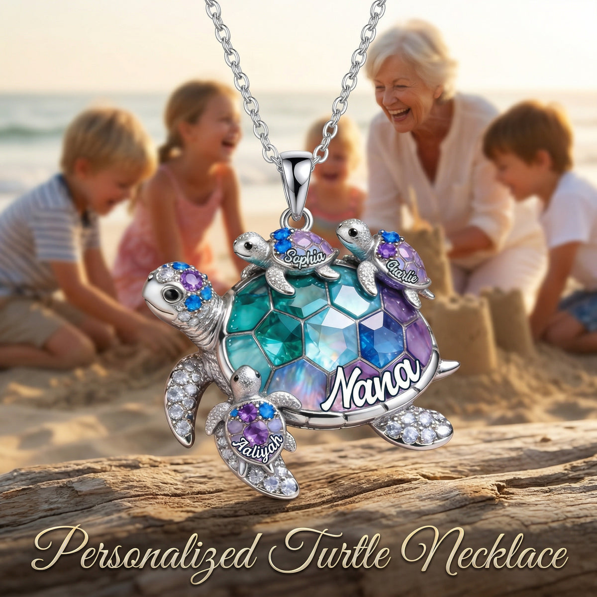 Personalized Grandma/Mom Turtle Necklace - Gift For Mom and Grandma