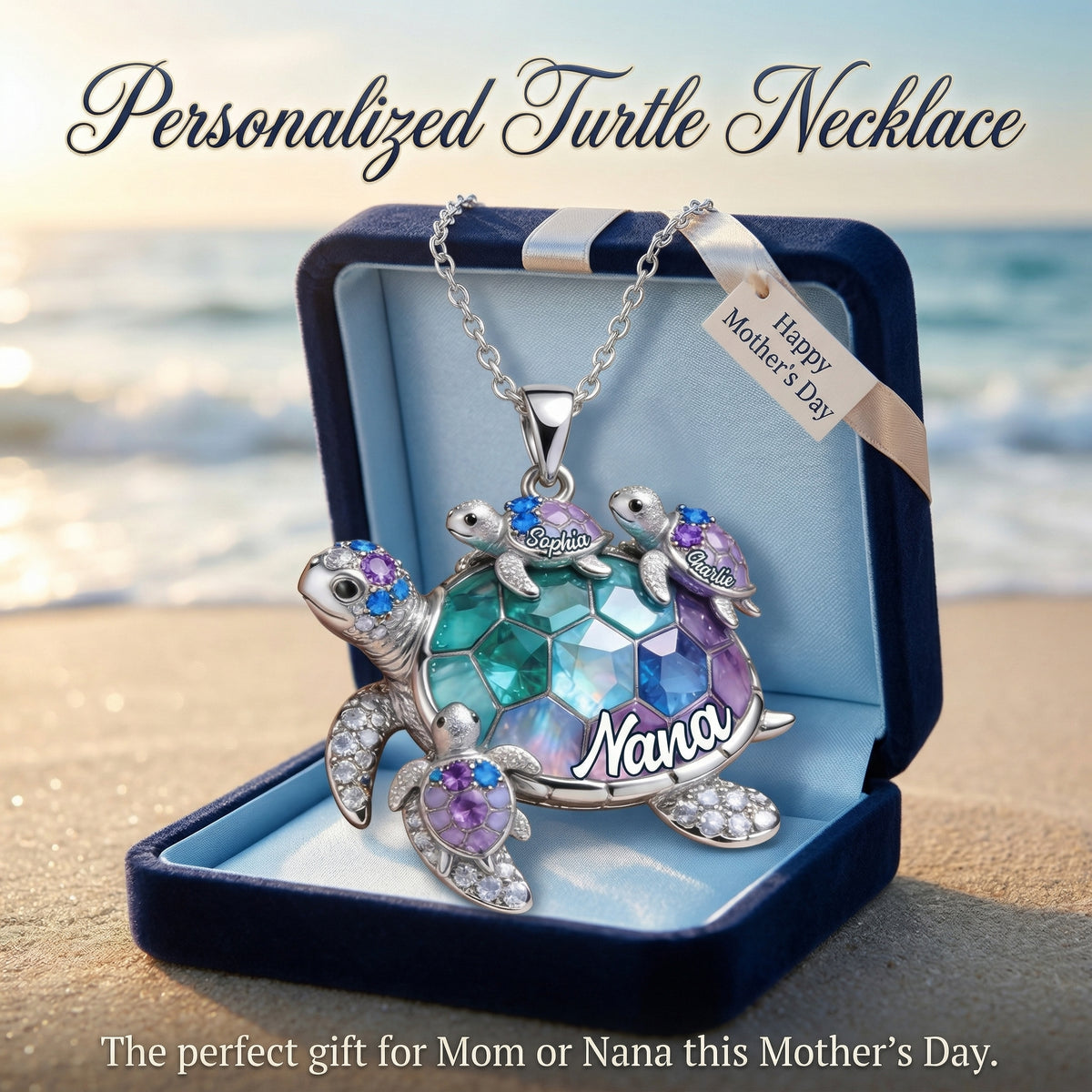 Personalized Grandma/Mom Turtle Necklace - Gift For Mom and Grandma