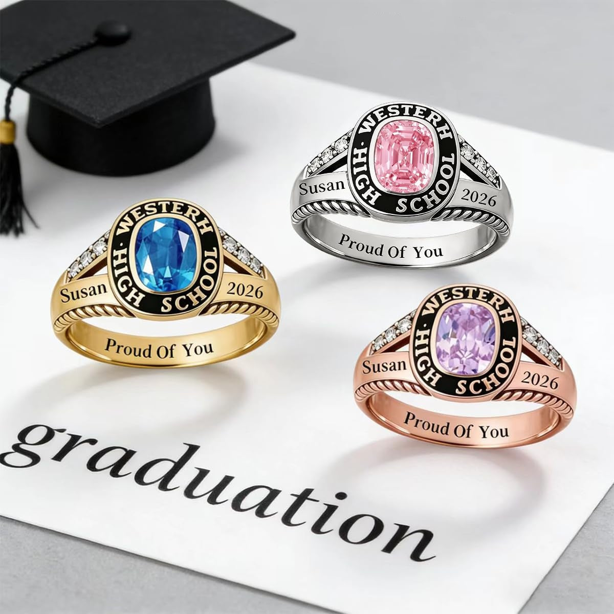 Personalized Graduation Class Birthstone Ring - Graduation Jewelry Gift for Men & Women