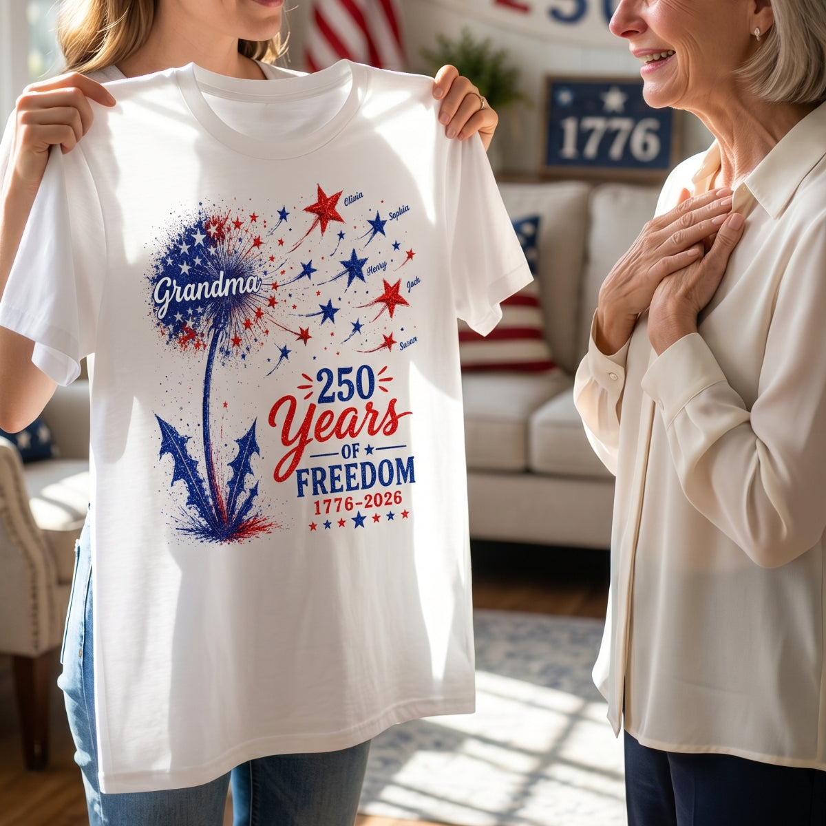 Grandma Patriotic Dandelion 250th Anniversary - Personalized Shirt - Gift for Grandma