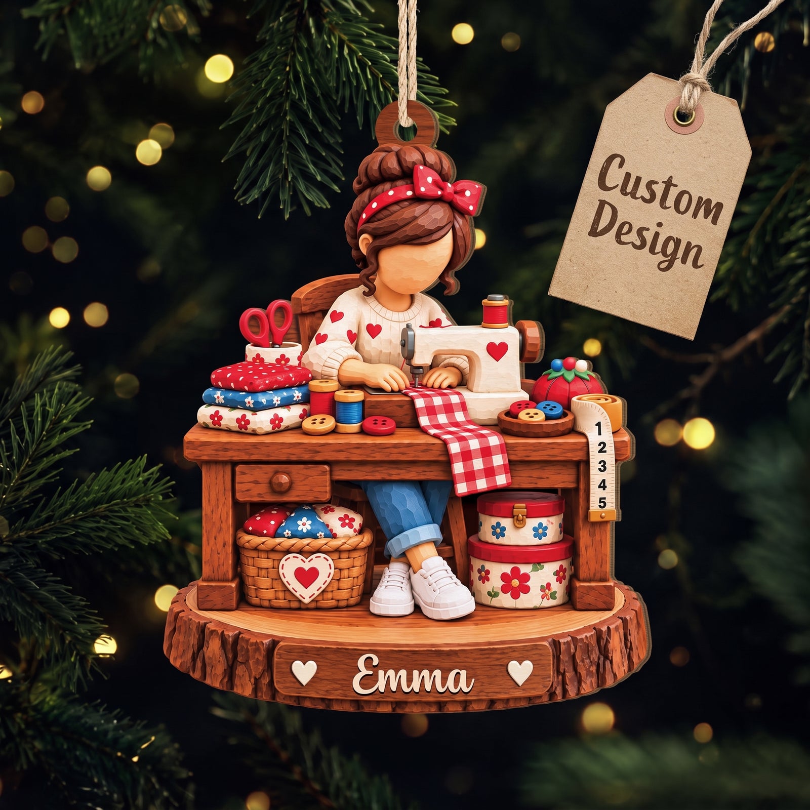 Personalized Sewing Girl Wood Ornament - Personalized Gifts for Sewing Lovers