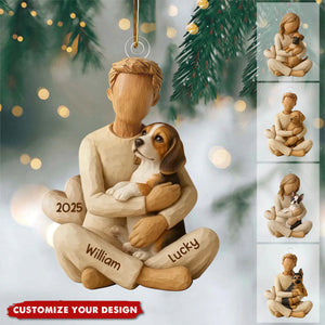 Girl/Boy Hugging Dog - Personalized Christmas Ornament - Gift For Dog Lover
