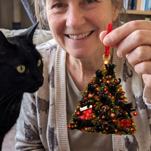 Personalized Black Cat Tree Christmas Ornament - Gift for Cat Lovers
