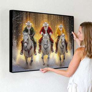 Santa Cowboys In Snow Wall Art Decor Xmas Poster Gift For Cowboys