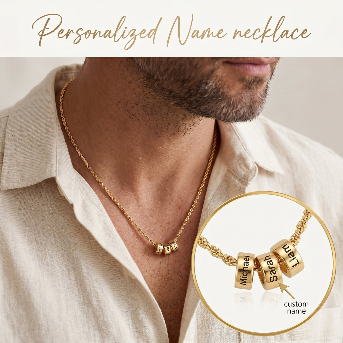 Personalized Family Name Printed Bead Necklace - Gift For Dad Husband
