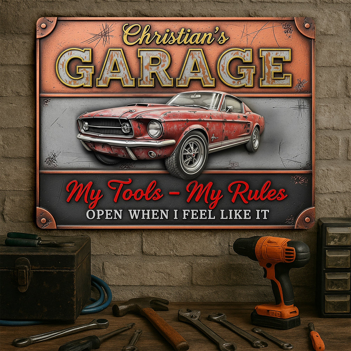 Personalized Retro Garage Print Metal Sign-Personalized Gifts For Rider 03NALU120625