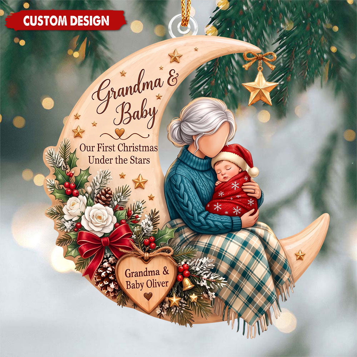 Personalized Grandma Baby Acrylic Ornament, Grandmother Gift for New Baby
