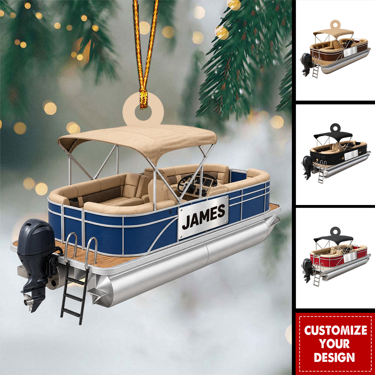 Personalized Pontoon Boat Christmas Ornament - Boater Gift Holiday Decor