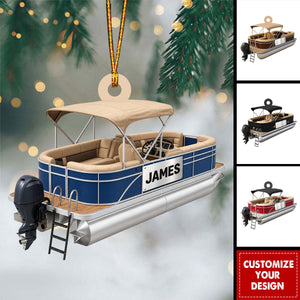 Personalized Pontoon Boat Christmas Ornament - Boater Gift Holiday Decor