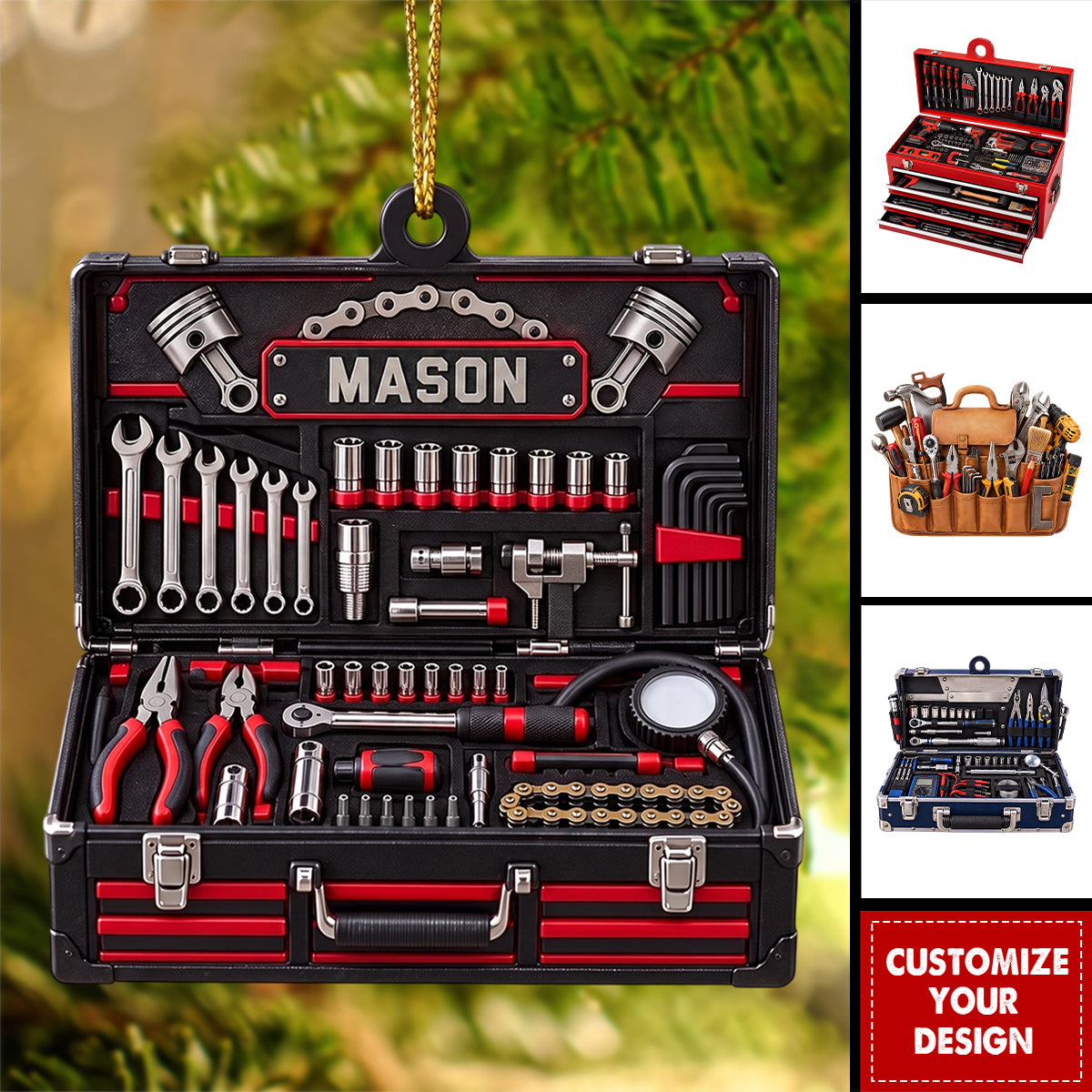 Personalized  Mechanic Tool Box Ornament, Gift For Handyman, Wrench Toolkit Keepsake, Craftsman Dad Gift