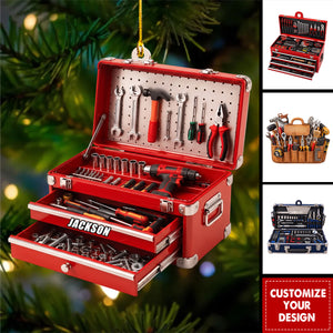 Personalized  Mechanic Tool Box Ornament, Gift For Handyman, Wrench Toolkit Keepsake, Craftsman Dad Gift