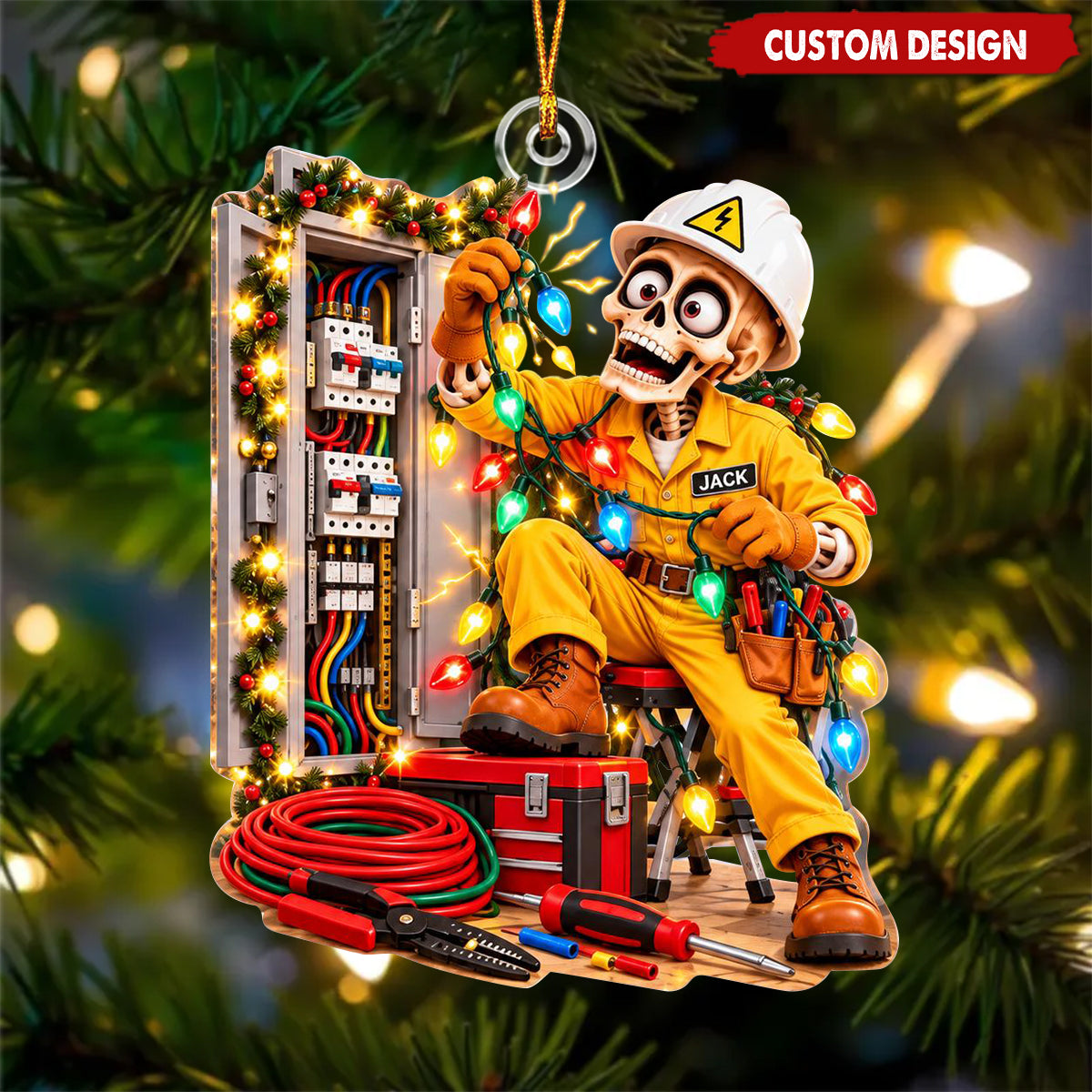 Personalized Skeleton Electrician Acrylic Ornament - Funny Electrician Gift