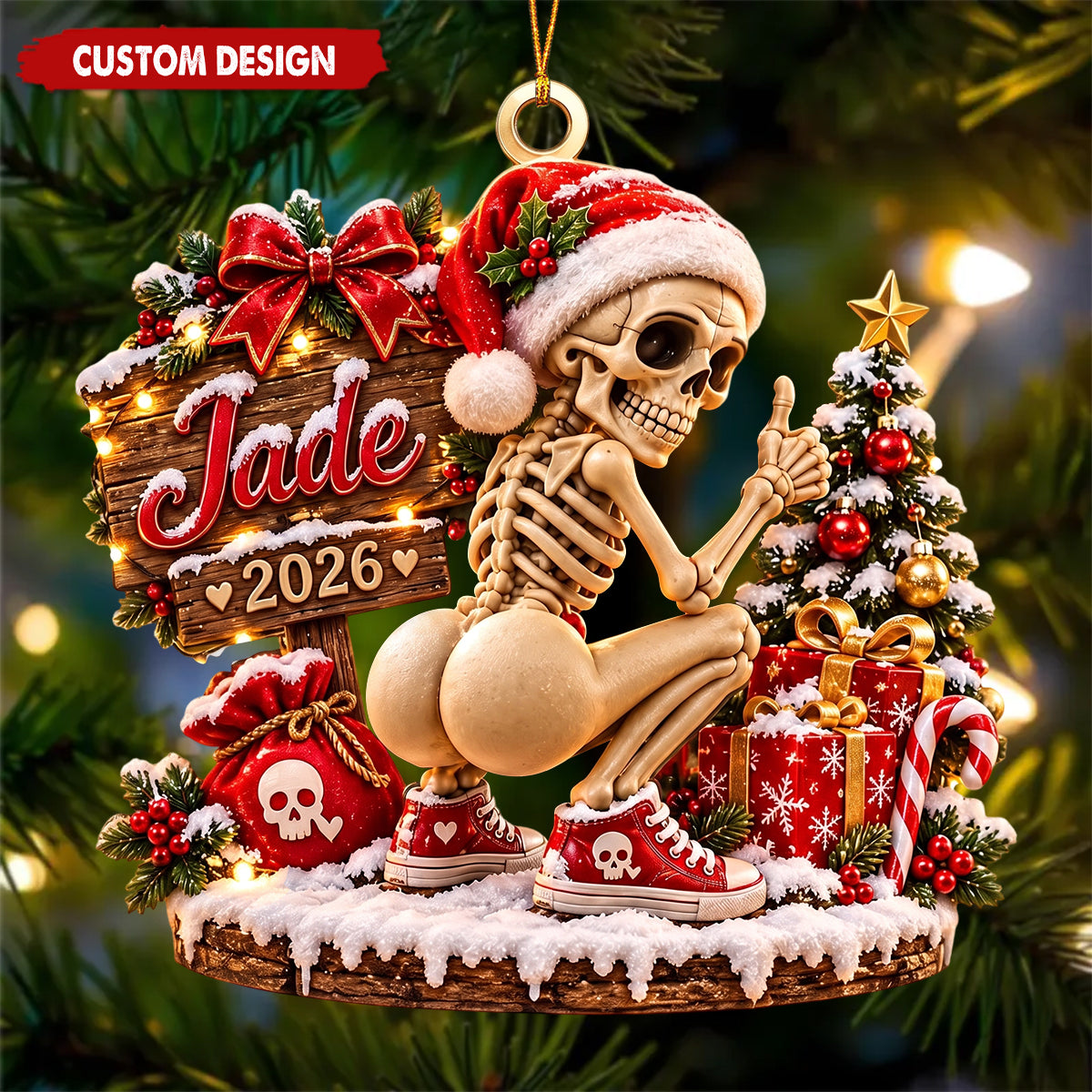 Personalized Skeleton Christmas Ornament 2026,  Funny Gothic Christmas Decor,Gym Girl Gift