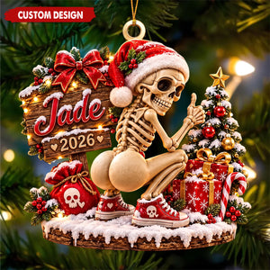 Personalized Skeleton Christmas Ornament 2026,  Funny Gothic Christmas Decor,Gym Girl Gift